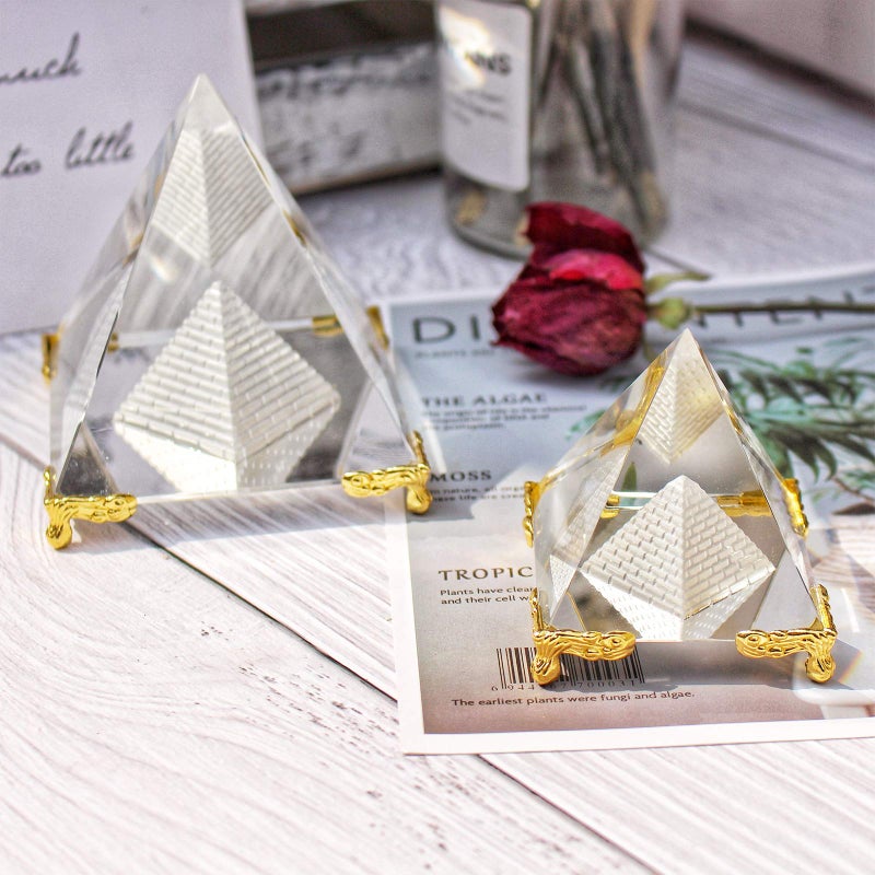 Together-Life Crystal Pyramid Prism, Feng Shui Crafts Meditation Crystal with Gold Stand for Home Office Art Decor, Pyramids Gift, Stand for Prosperity, Positive Energy and Good Luck(6cm) - Image 5